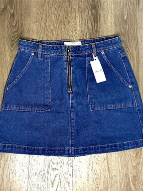 Denim Mini Skirt High Rise 1/2 Length ORing Zipper